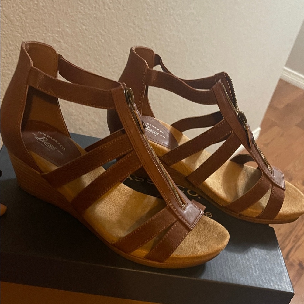 Brown Leather Wedge Sandals